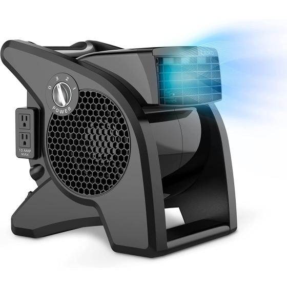 Lasko High Velocity Pivoting Utility Blower Fan, for Cooling, Ventilating, Exhausting and Drying at Home, Job Site, Construction, 2 AC Outlets, Circuit Breaker with Reset, 3 Speeds, 14", Black, U15617