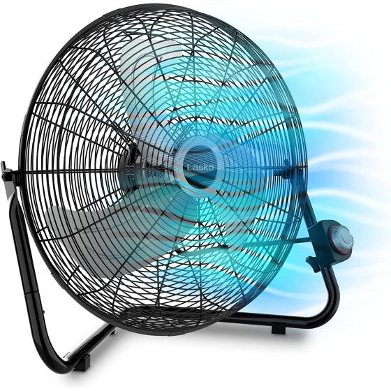 Lasko High Velocity Floor Fan with Wall mount Option, 3 Powerful Speeds, Pivoting Fan Head for Home, Garage, Attic, 20", Black, 2264QM