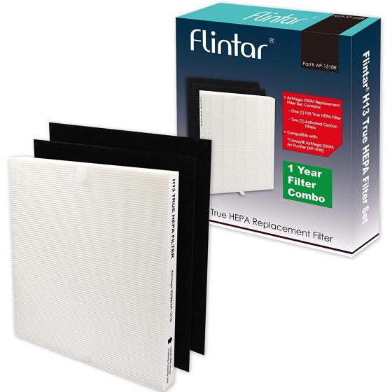Flintar H13 True HEPA Replacement Filters, Compatible with Coway Air Purifier AP-1512HH and Airmega 200M, H13 Grade True HEPA and 2 Activated Carbon Filters (1-Pack)
