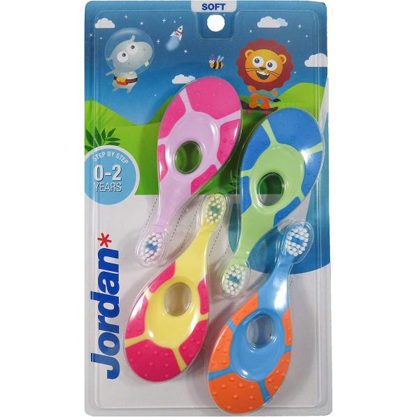Jordan* ? | Step 1 Baby Toothbrush | 0-2 Years, Soft Bristles, BPA Free | 4 Pack