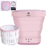 Portable Washing Machine Mini Washer with Drain Basket, Foldable Small Washer for Underwear, Socks, Baby Clothes, Towels, Delicate Items (Pink)