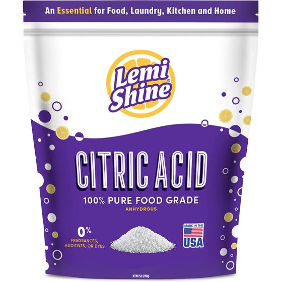 Lemi Shine 100% Citric Acid 5 Pound Bag l Pure Food-Grade Flavor Enhancer & All-Natural Preservative | Fragrance Free Citric Acid for Bath Bombs, Cooking, Canning, & Homemade Cleaning Supplies