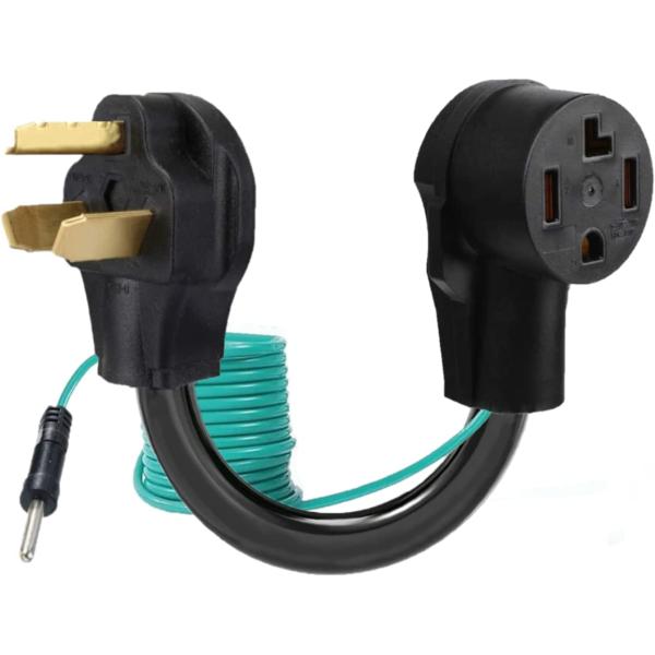 Eversimpleinc 4 Prong to 3 Prong Dryer Plug Adapter with Green Ground Wire, Connects 4-Prong New Dryer Female to 3 Prong Old Dryer Male Receptacle, 10-30P to 14-30R Dryer Adapter, STW 10AWG3C