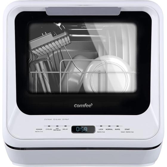 COMFEE' Countertop Dishwasher, Portable Dishwasher with 5L Built-in Water Tank, No Hookup Needed, 6 Programs, 360° Dual Spray, 192℉ Steam& Air-Dry Function, Mini Dishwasher for Apartments& RVs, White
