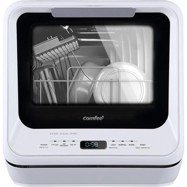 COMFEE' Countertop Dishwasher, Portable Dishwasher with 5L Built-in Water Tank, No Hookup Needed, 6 Programs, 360° Dual Spray, 192℉ Steam& Air-Dry Function, Mini Dishwasher for Apartments& RVs, White