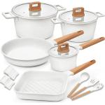 Nonstick Cookware Set Non Toxic 100% PFOA Free Compatible Induction Pots and Pans Sets with Glass Lids (PACK-15-WHITE)