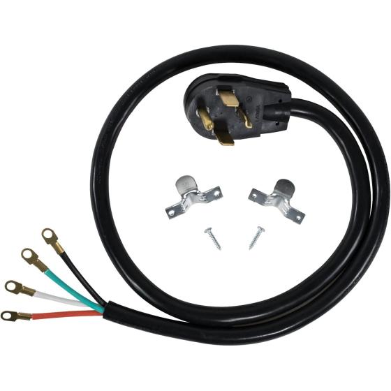 Certified Appliance Accessories 30-Amp Appliance Power Cord, 4 Prong Dryer Cord, 4 Color Coded Wires with Eyelet Connectors, 5ft, Copper Wire, black (90-2022)