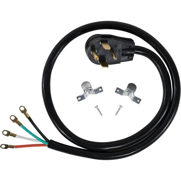 Certified Appliance Accessories 30-Amp Appliance Power Cord, 4 Prong Dryer Cord, 4 Color Coded Wires with Eyelet Connectors, 5ft, Copper Wire, black (90-2022)