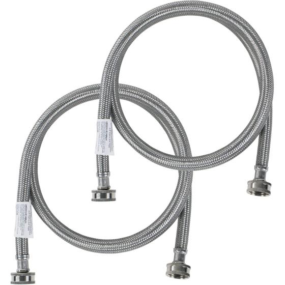 Certified Appliance Accessories Washing Machine Hoses (2 Pack), Hot and Cold Water Supply Lines, 4 Feet, PVC Core with Premium Braided Stainless Steel, Silver/Pewter, 161888