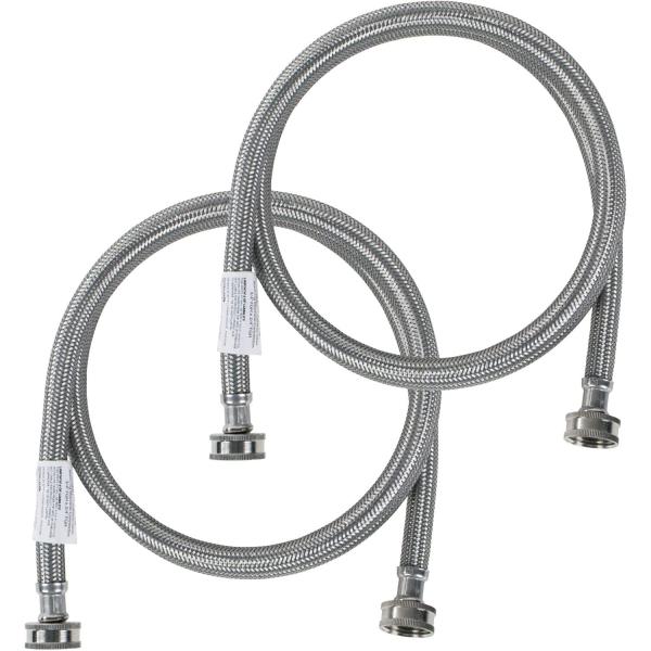 Certified Appliance Accessories Washing Machine Hoses (2 Pack), Hot and Cold Water Supply Lines, 4 Feet, PVC Core with Premium Braided Stainless Steel, Silver/Pewter, 161888
