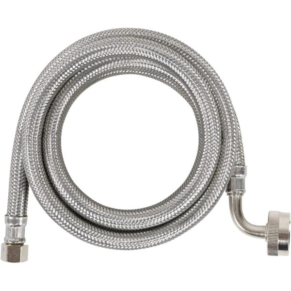 Certified Appliance Accessories Dishwasher Hose with 90 degree FGH Elbow, Water Supply Line, 6 Feet, Premium Braided Stainless Steel with PVC Core, silver/pewter, DW72SSL