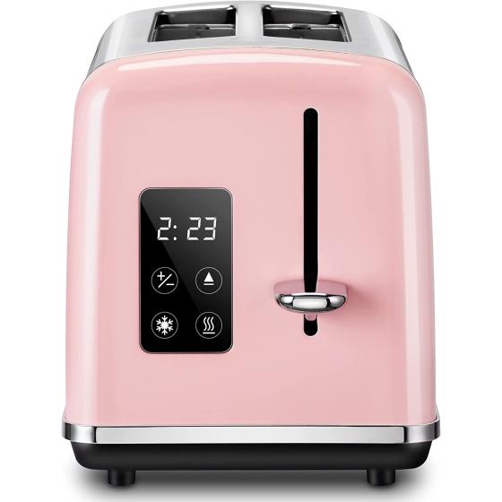 Pink Toaster, REDMOND Toaster 2 Slice with LED Touch Screen and Digital Countdown Timer, Stainless Steel Toaster with Extra Wide Slot and Cancel Defrost Reheat Function, 6 Shade Settings