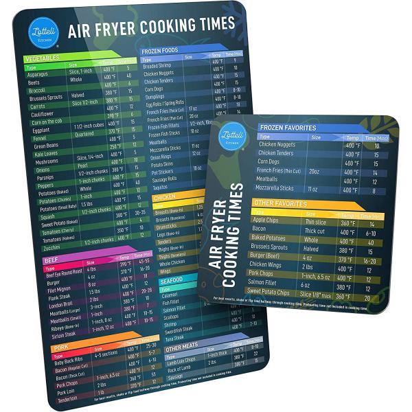 Air Fryer Magnetic Cheat Sheet Set, Air Fryer Accessories Cook Times, Airfryer Accessory Magnet Sheet Quick Reference Guide for Cooking and Frying (Black)