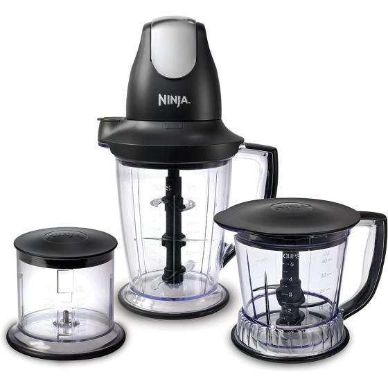 Ninja QB1004 Blender/Food Processor with 450-Watt Base, 48oz Pitcher, 16oz Chopper Bowl, and 40oz Processor Bowl for Shakes, Smoothies, and Meal Prep,Black