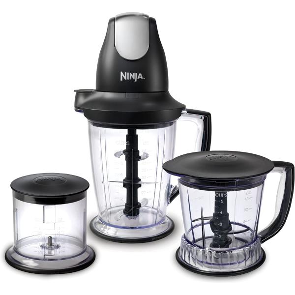 Ninja QB1004 Blender/Food Processor with 450-Watt Base, 48oz Pitcher, 16oz Chopper Bowl, and 40oz Processor Bowl for Shakes, Smoothies, and Meal Prep,Black