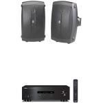 Yamaha NS-AW150BL 2-Way Indoor/Outdoor Speakers (Pair, Black) - Wired with Yamaha R-S202BL Stereo Receiver