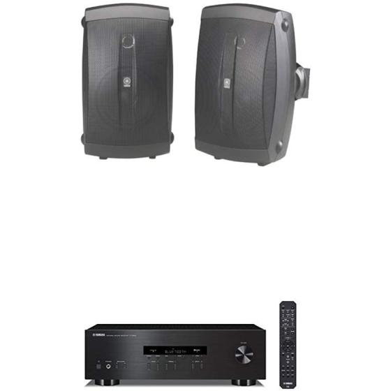 Yamaha NS-AW150BL 2-Way Indoor/Outdoor Speakers (Pair, Black) - Wired with Yamaha R-S202BL Stereo Receiver