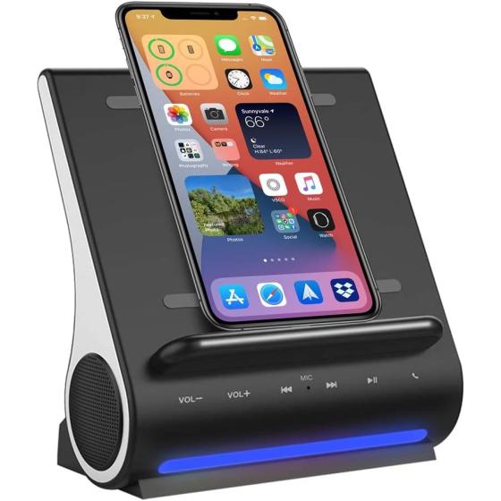 Fast Charging Wireless Charger, Bluetooth Premium Speakers, Docking Station with Built in Mic Handsfree Call, 4 in 1 Station for iPhone 14/13/12/11/X Samsung Galaxy S22/S21/S20