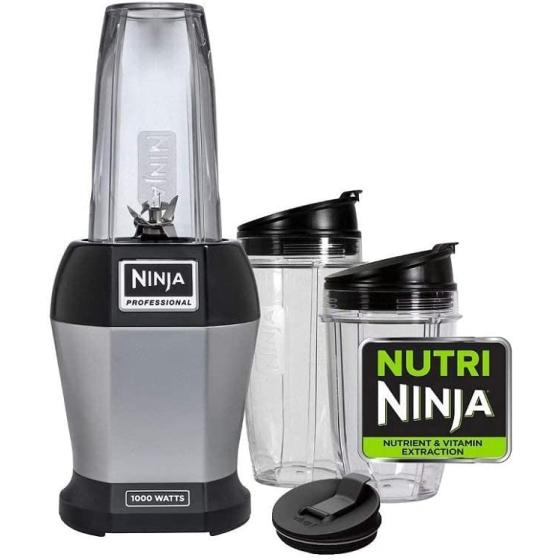 Ninja BL455_30 Nutri Professional Personal Blender Bonus Set with 3-Sip & Seal Single Serves(12, 18, and 24 oz. Cups) & 75-Recipe Cookbook, Stainless Steel/Black