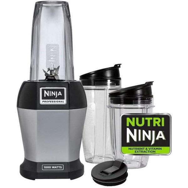 Ninja BL455_30 Nutri Professional Personal Blender Bonus Set with 3-Sip & Seal Single Serves(12, 18, and 24 oz. Cups) & 75-Recipe Cookbook, Stainless Steel/Black