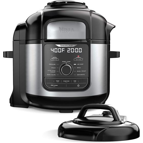 Ninja FD401 Foodi 12-in-1 Deluxe XL 8 qt. Pressure Cooker & Air Fryer that Steams, Slow Cooks, Sears, Sautés, Dehydrates & More, with 5 qt. Crisper Basket, Deluxe Reversible Rack & Recipe Book, Silver