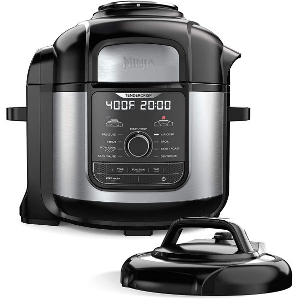 Ninja FD401 Foodi 12-in-1 Deluxe XL 8 qt. Pressure Cooker & Air Fryer that Steams, Slow Cooks, Sears, Sautés, Dehydrates & More, with 5 qt. Crisper Basket, Deluxe Reversible Rack & Recipe Book, Silver