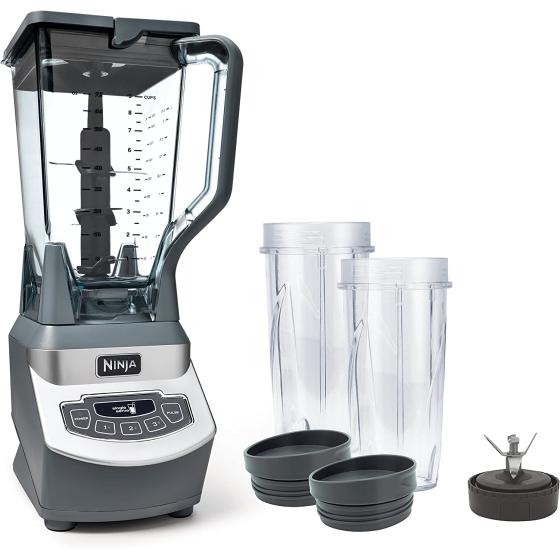 Ninja BL660 Professional Compact Smoothie & Food Processing Blender, 1100-Watts, 3 Functions -for Frozen Drinks, Smoothies, Sauces, & More, 72-oz.* Pitcher, (2) 16-oz. To-Go Cups & Spout Lids, Gray