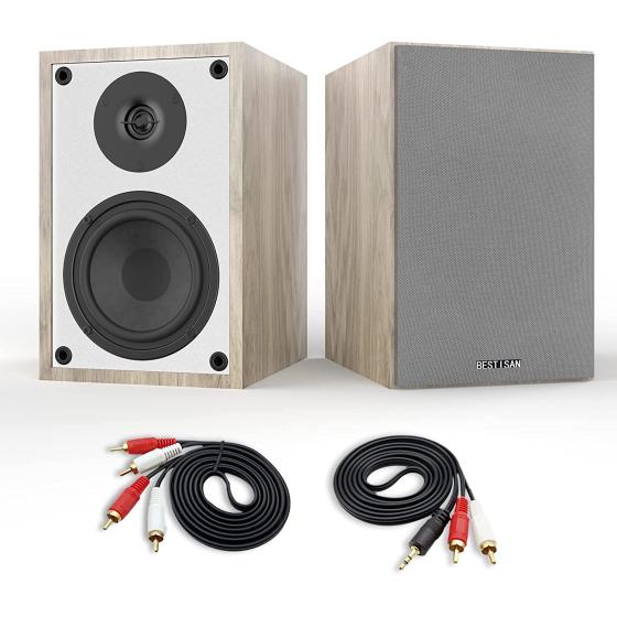 BESTISAN Bookshelf Speakers, Powered Bluetooth Bookshelf Speakers, RCA Input, Wireless Studio Monitors, 4 Inch Near Field Speaker - 50W RMS - Wood Grain 2.0 Stereo Active Near Field Monitor
