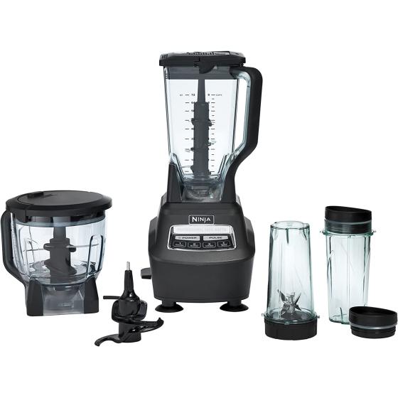 Ninja BL770 Mega Kitchen System, 1500W, 4 Functions for Smoothies, Processing, Dough, Drinks & More, with 72-oz.* Blender Pitcher, 64-oz. Processor Bowl, (2) 16-oz. To-Go Cups & (2) Lids, Black