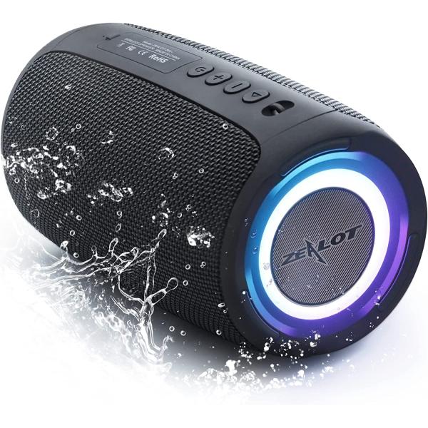 ZEALOT Bluetooth Speaker, IPX7 Waterproof Wireless Speaker with 20W Loud Stereo Sound, Outdoor Portable Speakers with Bluetooth 5.2, 40H Playtime, RGB Light, Dual Pairing for Home, Party