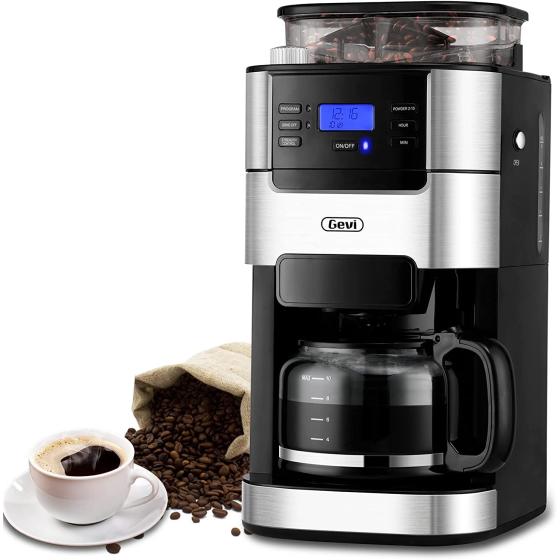 10-Cup Drip Coffee Maker, Grind and Brew Automatic Coffee Machine with Built-In Burr Coffee Grinder, Programmable Timer Mode and Keep Warm Plate, 1.5L Large Capacity Water Tank,900W, Black (Aluminum, 10 Cup)