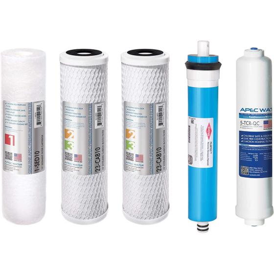 APEC Water Systems FILTER-MAX90 US Made 90 GPD Complete Replacement Set for Ultimate Series Reverse Osmosis Water Filter (Standard 1/4" Output System), 5 Piece, White