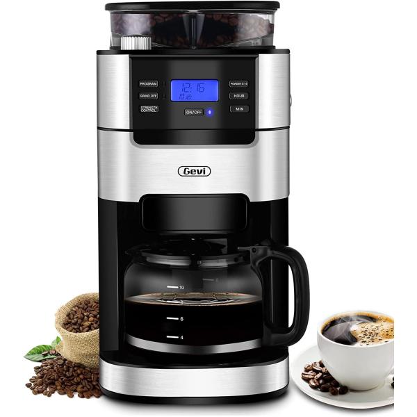 10-Cup Drip Coffee Maker, Grind and Brew Automatic Coffee Machine with Built-In Burr Coffee Grinder, Programmable Timer Mode and Keep Warm Plate, 1.5L Large Capacity Water Tank,900W, Black