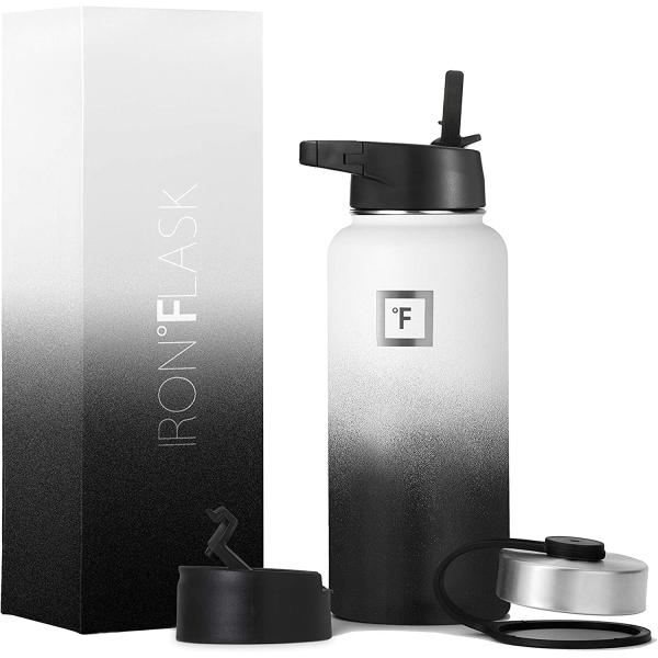 IRON °FLASK Sports Water Bottle - 32 Oz, 3 Lids (Straw Lid), Leak Proof, Vacuum Insulated Stainless Steel, Double Walled, Thermo Mug, Metal Canteen