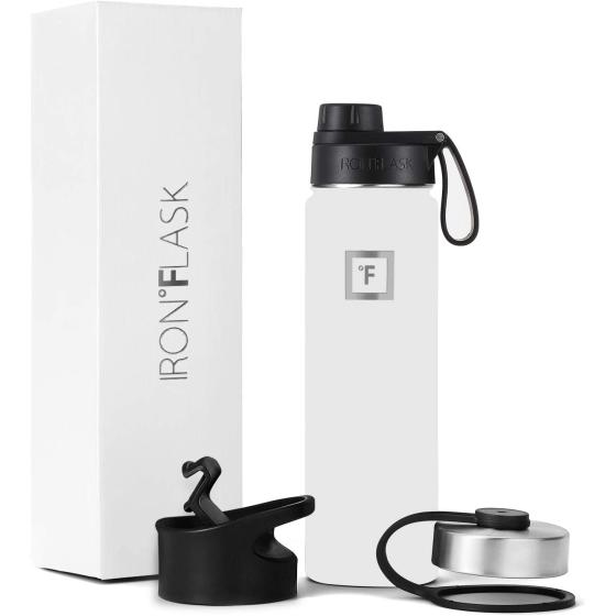 IRON °FLASK Sports Water Bottle - 22 Oz, 3 Lids (Spout Lid), Leak Proof, Vacuum Insulated Stainless Steel, Double Walled, Thermo Mug, Metal Canteen