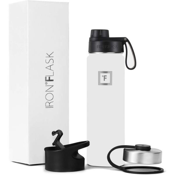 IRON °FLASK Sports Water Bottle - 22 Oz, 3 Lids (Spout Lid), Leak Proof, Vacuum Insulated Stainless Steel, Double Walled, Thermo Mug, Metal Canteen