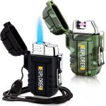 2 Pack Waterproof Lighter Outdoor Windproof Torch Lighter Dual Arc Lighter Butane Electric Lighter USB Rechargeable Lighter Flameless Plasma Lighter Camping Hiking Adventure Survival Tactical Gear