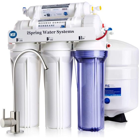 iSpring RCC7, NSF Certified, High Capacity Under Sink 5-Stage Reverse Osmosis Drinking Filtration System, 75 GPD, Brushed Nickel Faucet