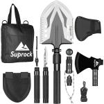 Suprock Survival Shovel High Carbon Steel Tactical Shovel Axe Military Folding Entrenching Tool Camping Hiking Camping Shovel Carrying Pouch Car Emergency Survival Gear (Black)