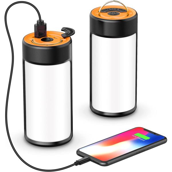 LED Camping Lantern, CT CAPETRONIX Rechargeable Camping Lights with 400LM 5 Light Modes Water-Resistant, Portable Tent Lights for Camping Power Outage Emergency Hurricane Home (2 Pack, Black & Orange)