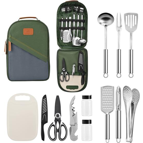 Extremus Camp Kitchen Cooking Utensil Set 13/27 Pcs Cookware Kit - Portable Outdoor Cooking and Grilling Utensil Organizer Travel Set for Backpacking BBQ Camping Travel，Camping Accessories