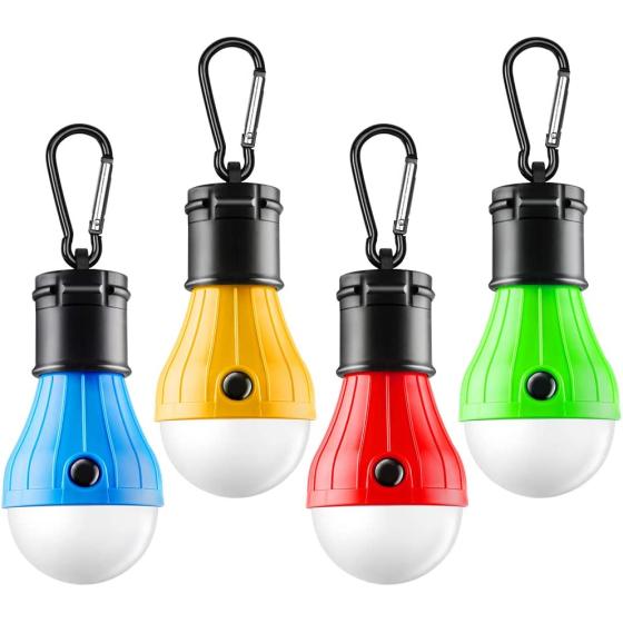 FLY2SKY Tent Lamp Portable LED Tent Light 4 Packs Clip Hook Hurricane Emergency Lights LED Camping Light Bulb Camping Tent Lantern Bulb Camping Equipment for Camping Hiking Backpacking Fishing Outage