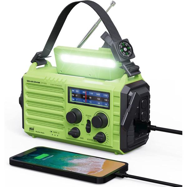 Weather Radio 5000 Emergency Radio Solar Hand Crank Portable AM FM NOAA Shortwave Weather Alert Survival Radio,Power Bank USB Charger,Emergency Flashlight,Camping Lamp,Headphone Jack,SOS Alarm,Compass