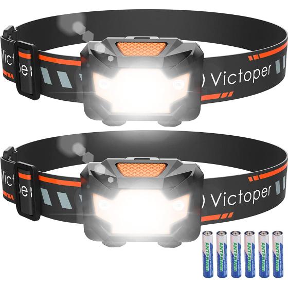 Victoper 2 Pack LED Headlamp, 1100 Lumen Bright Lightweight Head Lamp with 4 Mode, IPX5 Waterproof Head Light with Red Light for Running Fishing Hiking Camping, Outdoor Head Flashlight for Adults Kids