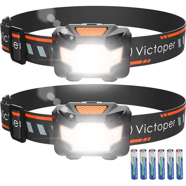 Victoper 2 Pack LED Headlamp, 1100 Lumen Bright Lightweight Head Lamp with 4 Mode, IPX5 Waterproof Head Light with Red Light for Running Fishing Hiking Camping, Outdoor Head Flashlight for Adults Kids