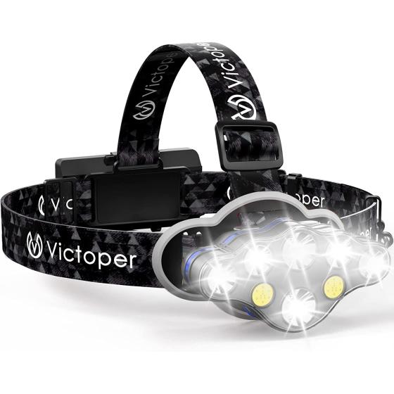 Victoper Rechargeable Headlamp, 8 LED 18000 High Lumen Bright Head Lamp with Red Light, Lightweight USB Head Light, 8 Mode Waterproof Head Flashlight for Outdoor Running Hunting Camping Gear, Black