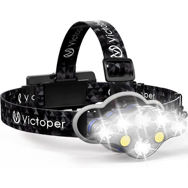 Victoper Rechargeable Headlamp, 8 LED 18000 High Lumen Bright Head Lamp with Red Light, Lightweight USB Head Light, 8 Mode Waterproof Head Flashlight for Outdoor Running Hunting Camping Gear, Black