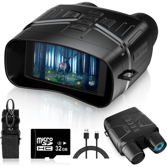 Night Vision Goggles - 4K Night Vision Binoculars for Adults, 3'' Large Screen Binoculars can Save Photo and Video with 32GB Memory Card & Rechargeable Lithium Battery