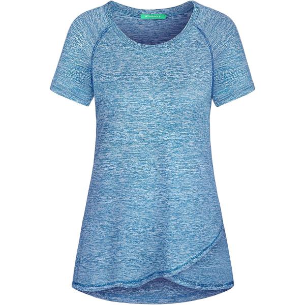Kimmery Woman Raglan Sleeve Round Neck Irregular Hem Yoga Workout Shirt Sizes M-3XL