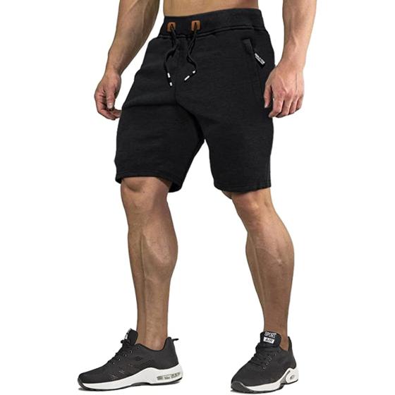 CRYSULLY Men's Cotton Joggers Casual Workout Shorts Running Shorts with Zipper Pockets